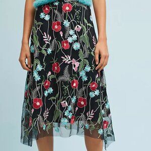 NWT Anthropologie Eva Franco Poppy Skirt SZ 12 Embroidered Floral A-Line